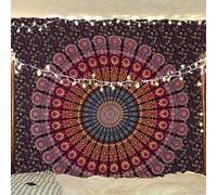 Bless International Handmade Indian hippie Bohemian Psychedelic Peacock Mandala Wall hanging College Dorm Beach Throws Table Cloth Bedding Tapestry (Golden Pink Blue, King(88x104Inches)(225x265Cms))