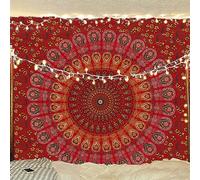 Bless International Handmade Indian hippie Bohemian Psychedelic Peacock Mandala Wall hanging College Dorm Beach Throws Table Cloth Bedding Tapestry (Golden Red, Medium(54x60Inches)(137x152cms))