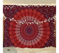 Bless International Handmade Indian hippie Bohemian Psychedelic Peacock Mandala Wall hanging College Dorm Beach Throws Table Cloth Bedding Tapestry (Blue Red, Medium(54x60Inches)(137x152cms))