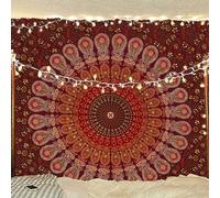 Bless International Handmade Indian hippie Bohemian Psychedelic Peacock Mandala Wall hanging College Dorm Beach Throws Table Cloth Bedding Tapestry (Maroon Yellow, Poster(30x40Inches)(76x101cms))