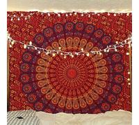 Bless International Handmade Indian hippie Bohemian Psychedelic Peacock Mandala Wall hanging College Dorm Beach Throws Table Cloth Bedding Tapestry (Golden Brown Maroon, Twin(54x72Inches)(140x185cms))