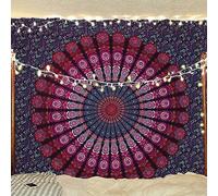 Bless International Indian hippie Bohemian Psychedelic Peacock Mandala Wall hanging Bedding Tapestry (Purple Pink, 264.16L X 223.52W cm)
