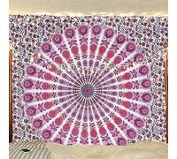 Bless International Indian hippie Bohemian Psychedelic Peacock Mandala Wall hanging Bedding Tapestry (Pink Blue, Twin (54x72Inches)(140x185cms))