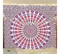 Bless International Indian hippie Bohemian Psychedelic Peacock Mandala Wall hanging Bedding Tapestry (Pink Blue, King (88x104Inches)(225x265Cms))