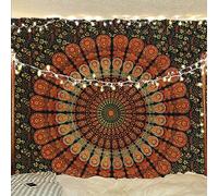 Bless International Indian hippie Bohemian Psychedelic Peacock Mandala Wall hanging Bedding Tapestry (Golden Green, Twin (54x72Inches)(140x185cms))