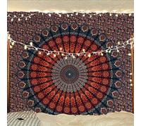 Bless International Indian hippie Bohemian Psychedelic Peacock Mandala Wall hanging Bedding Tapestry (Golden Blue, Queen (84x90Inches)(215x230Cms))