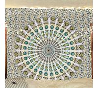 Bless International Indian hippie Bohemian Psychedelic Peacock Mandala Wall hanging Bedding Tapestry (Yellow Green, Queen (84x90Inches)(215x230Cms))