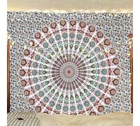 Bless International Indian hippie Bohemian Psychedelic Peacock Mandala Wall hanging Bedding Tapestry (Floral Gold, Queen (84x90Inches)(215x230Cms))
