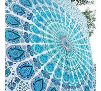 Bless International Indian hippie Bohemian Psychedelic Peacock Mandala Wall hanging Bedding Tapestry (Peacock Sky Blue, Twin (54x72Inches)(140x185cms))