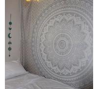 Bless International Indian Traditional Mandala Hippie Wall Hanging, Cotton Tapestry Ombre Bohemian Bedspread (Twin (54x72 Inches)(140x185 Cm), Grey/Black)