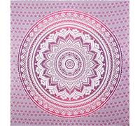 Bless International Indian Traditional Mandala Hippie Wall Hanging, Cotton Tapestry Ombre Bohemian Bedspread (Twin (54x72 Inches)(140x185 Cm), Pink/White)