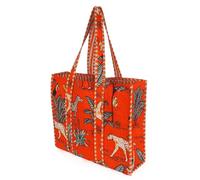 Bless International Quilted Reversible Shoulder Tote, 100% Cotton Large Capacity (15 x 18 x 5.5 in) with Interior Pocket - Beach, Shopping & Travel Unisex (Spice Safari)