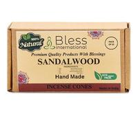 Bless International Sandalwood 100%-Natural-Incense-Cones Handmade-Hand-Dipped Organic-Chemicals-Free for-Purification-Relaxation-Positivity-Yoga-Meditation The-Best-scents (10 Count)