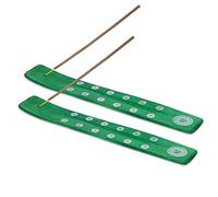 Bless-International Traditional-Handmade-Burner Wooden-Incense-Stick-Holder Ash-Catcher-Stand For-Aromatherapy-Meditation-Yoga (Earth Green) Pack of 2