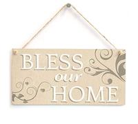 Bless Our Home Hanging Sign Family Entryway Wall Decor | Warm welcoming message for home interiors