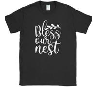 Bless Our Nest Spring T-Shirt Funny Seasons Home Making Text Tee Black XXL