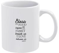 Bless The Food Before Us Family Beside and Love Between Amen Coffee Mug Ceramic Drinking Cups Double Side Printed Ceramic Tea Mug for Mom Dad Friend Wife Husband Gift 11Oz