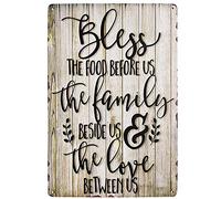 Bless The Food Before Us Vintage Metal Tin Sign Rustic Farmhouse Wall Home Decor Sign for Kitchen, Living Room, Dining Room 8x12 Inch