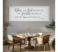Bless The Food Before Us Wall Decor Vintage Kitchen Wall Decor Farmhouse Modern Large Framed Hanging Family Signs Bible Verse Wall Art Christian Decorations for Home Dining Room White