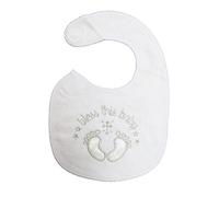 Bless This Baby Embroidered Stick Together Fastening Bib - White
