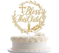 Bless This Child Cake Topper, First Communion, God Bless Decorations, Mi Bautizo, My Baptism Decor, Religious Christening Baptism Baby Shower Birthday Party Decorations, Gold Glitter