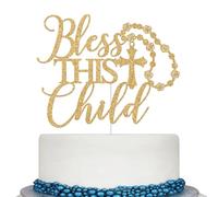 Bless This Child Cake Topper, God Bless Cake Topper, Christian Baptism Decor, First Holy Communion, Religious Christening Baptism Baby Shower 1st Birthday Party Decorations Gold Glitter
