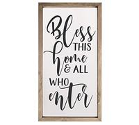 Bless This Home And All Who Enter Framed Wood Farmhouse Wall Sign (9x18)