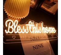"Bless This Home And All Who Enter" Neon Sign, Positive Quotes Decorative Neon Lights for Home Room Wall Decor Neon Light Sign, Christmas Birthday Thanksgiving Gift