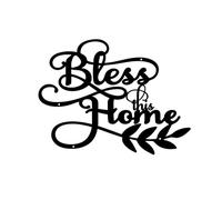 "Bless This Home" Metal Sign, Home Metal Decor for Living Room, Bedroom, Kitchen, and Office with Decorative Floral Decorations(12 inches)