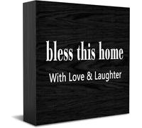 Bless This Home With Love And Laughter New Home Decor Rustic Gift Ideas Wood Sign Desk Shelf Farmhouse Room Decorations 5 × 5 Inch