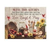 Bless This Kitchen Quotes Poster Apple Sunflower Painting Modern Wall Art Canvas Prints Scripture Picture Dining Room Decor 60x108cm No frame
