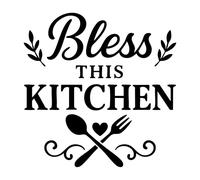 Bless This Kitchen Wall Sticker - Vinyl Cut Inspirational Quote Décor, 400 x 405 mm, Rustic Style for Home or Apartment