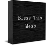 Bless This Mess Wooden Box Sign Decorative Funny Office Wood Box Sign Home Office Decor Rustic Farmhouse Square Desk Decor Sign For Shelf 5 X 5 Inches