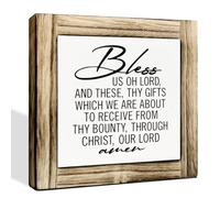 Bless Us O Lord Sign - Home Kitchen Box Sign Wood Desk Decor, Christian Dining Room, Housewarming, Religious Farmhouse Decor for Table Shelf