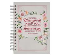 Bless You and Keep You White and Pink Floral Wirebound Journal
