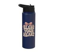 Bless Your Heart Leopard Pink Bow Stainless Steel Insulated Water Bottle