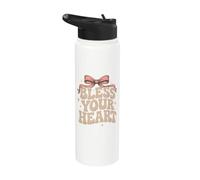 Bless Your Heart Leopard Pink Bow Stainless Steel Insulated Water Bottle