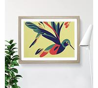 Blessed Abstract Hummingbird H1022 Framed Print for Living Room Bedroom Home Office Décor, Wall Art Picture Ready to Hang, Oak A4 Frame (34 x 25 cm)