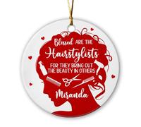 Blessed are The Hairstylists for They Bring Out The Beauty in Others Ceramic Ornament 2024, Personalized Hairstylist Xmas Ornament Gift for Hairdresser, Customized Name Hairstylists Ceramic Ornament