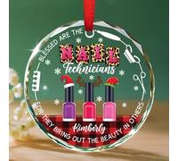Blessed are The Nail Technicians Glass Ornament 2025, Personalized Nail-Tech Christmas Ornaments Gifts for Women Her Boss, Nail Polish Xmas Tree Ornaments, Custom Name Manicurist Xmas Ornament