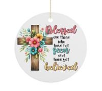 Blessed Are Those Who Have Yet Believe Ornament for Christmas Tree, Funny Prayer Motivational Hanging Xmas Ceramic Ornaments, Winter Holiday Party Decor, Xmas Gifts, Circle 7.5CM