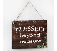 Blessed Beyond Measure Shelf Décor Signs Modern Wooden Sign Antique Wall Art Wood Plaque Sign Home Decor for Dinning Room Window 10x12 Inch