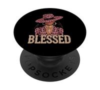 Blessed Black Woman Melanin Queen Pink Leopard Glam PopSockets Adhesive PopGrip