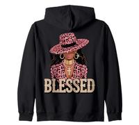 Blessed Black Woman Melanin Queen Pink Leopard Glam Zip Hoodie