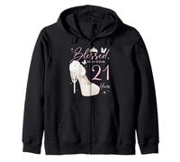 Blessed By God For 21 Years Old 21st Birthday Party Zip Hoodie