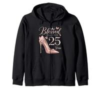 Blessed By God For 25 Years Old 25th Birthday Party Queen Zip Hoodie