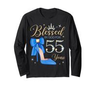 Blessed By God For 55 Years Old 55th Birthday Party Queen Long Sleeve T-Shirt