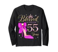 Blessed By God For 55 Years Old 55th Birthday Party Queen Long Sleeve T-Shirt