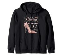 Blessed By God For 57 Years Old 57th Birthday Party Queen Zip Hoodie