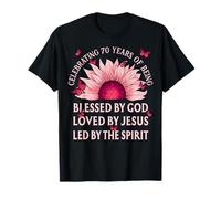 Blessed by God for 70 Years Pink Sunflower Christian T-Shirt